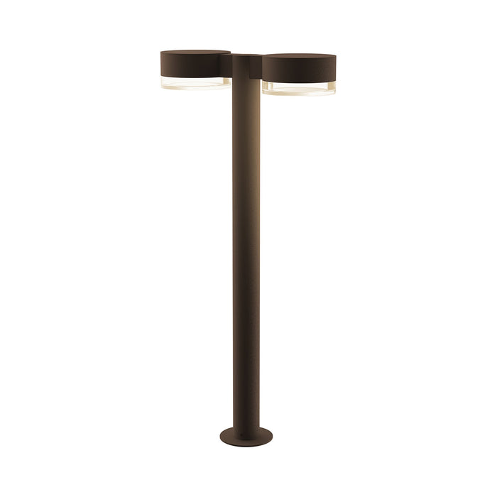 Reals Plate Cap LED Double Bollard in Large/Clear Cylinder Lens/Textured Bronze.