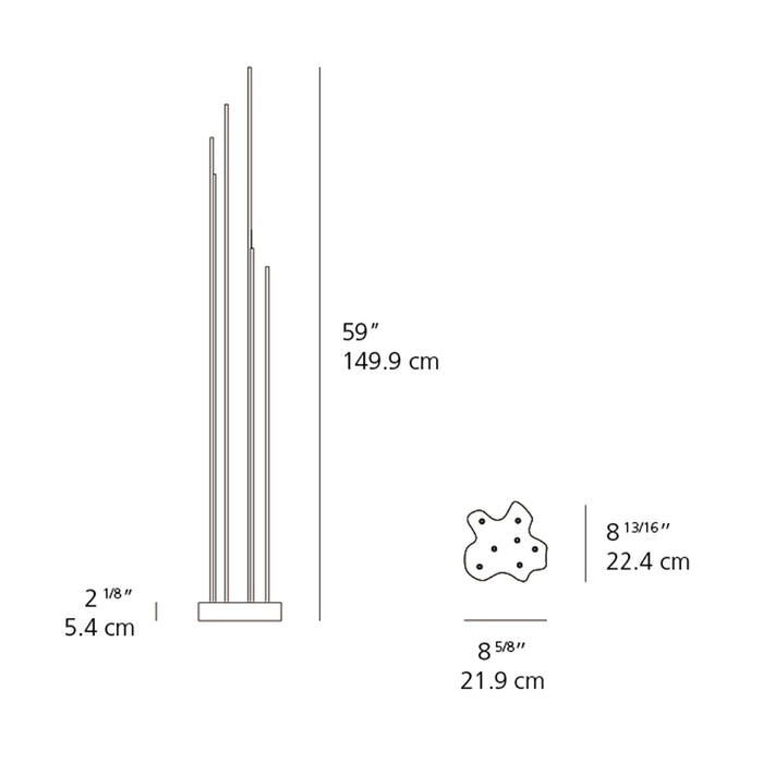 Reeds Outdoor Triple LED Floor Lamp - line drawing.