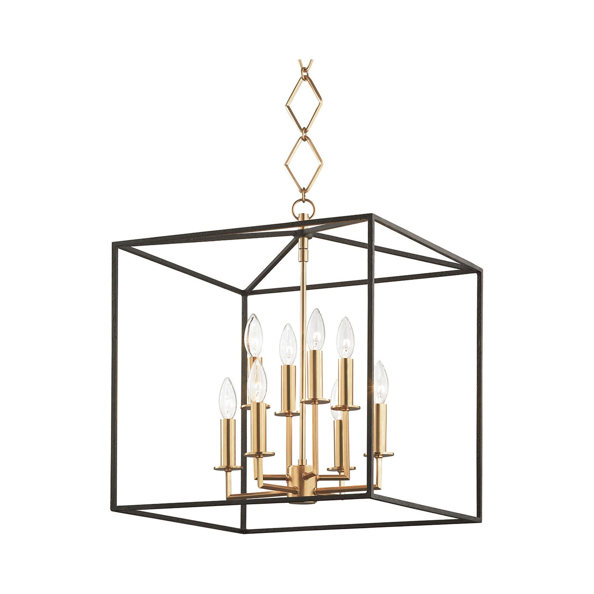 Aged Brass and Black 8-Light Candle Pendant