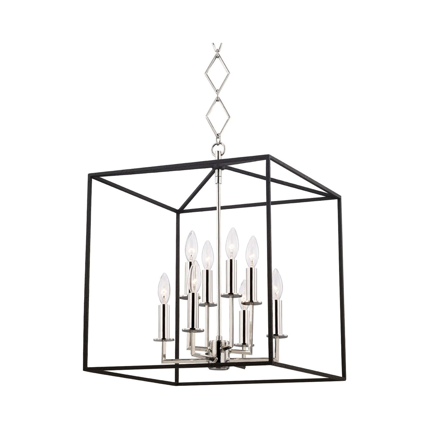 Richie Pendant Light in 8-Light/Polished Nickel/Black.