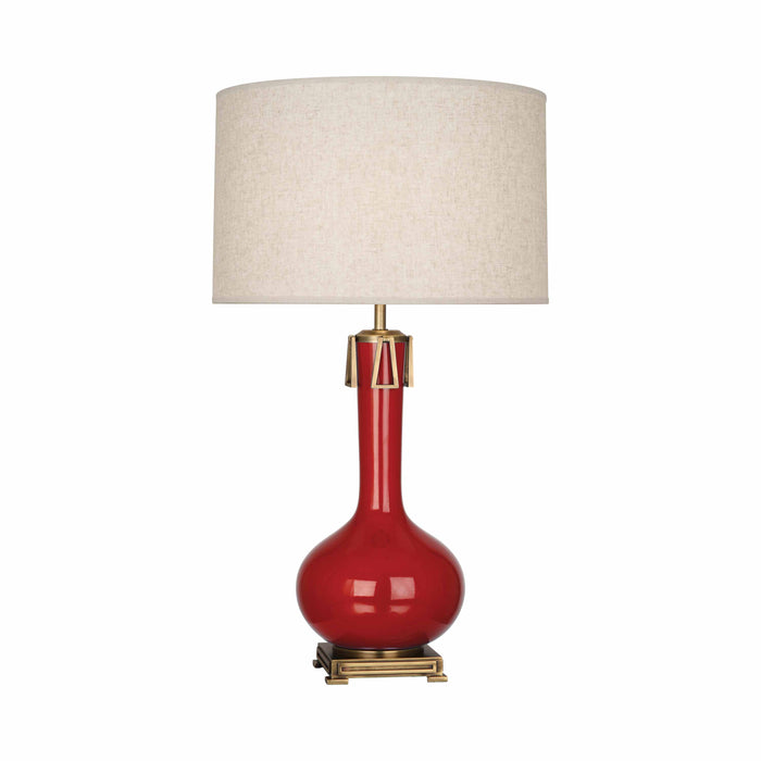 Athena Table Lamp in Ruby Red Glazed Ceramic.