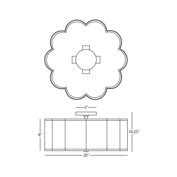 Axis Flush Mount Ceiling Light - line drawing.
