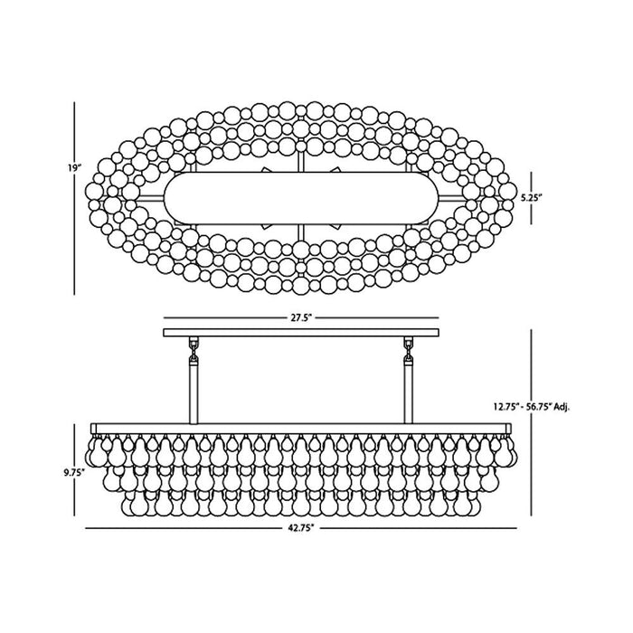 Bling Oval Chandelier - line drawing.