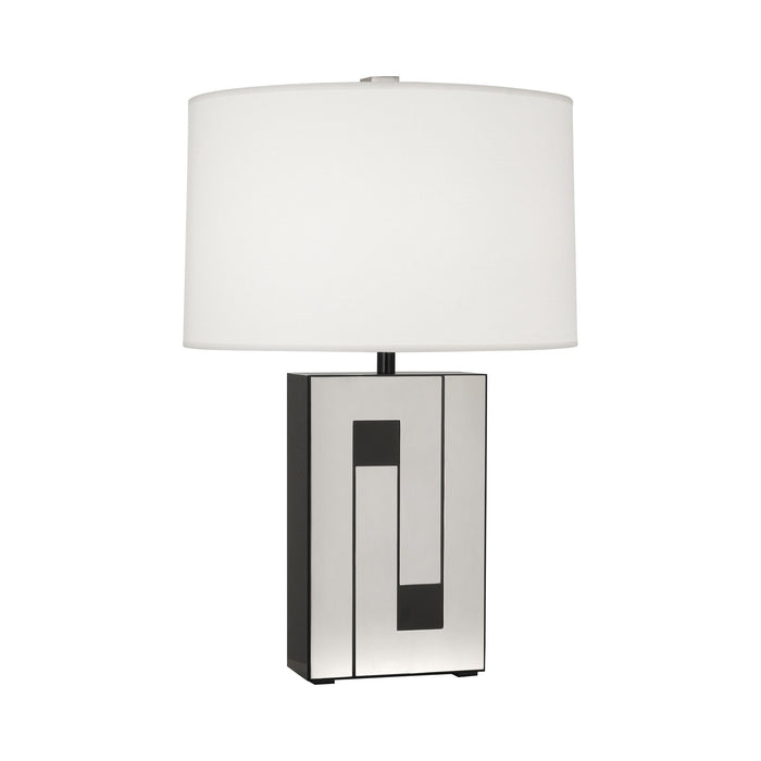 Blox Table Lamp in Black Enamel Finish with Polished Nickel Accents.