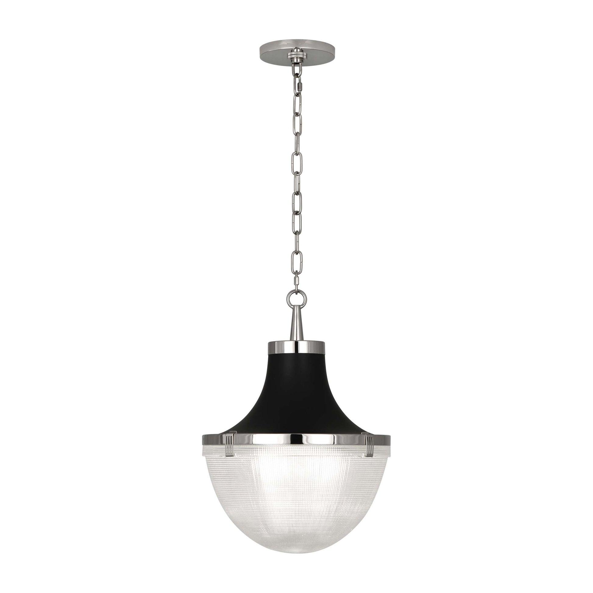 Brighton Pendant Light in Polished Nickel Finish Matte Black Shade Hood.