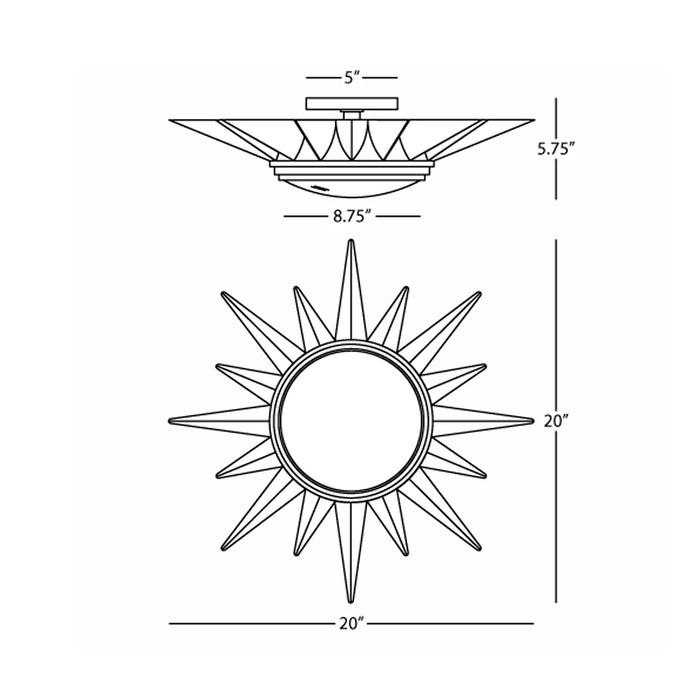 Cosmos Flush Mount Ceiling Light - line drawing.