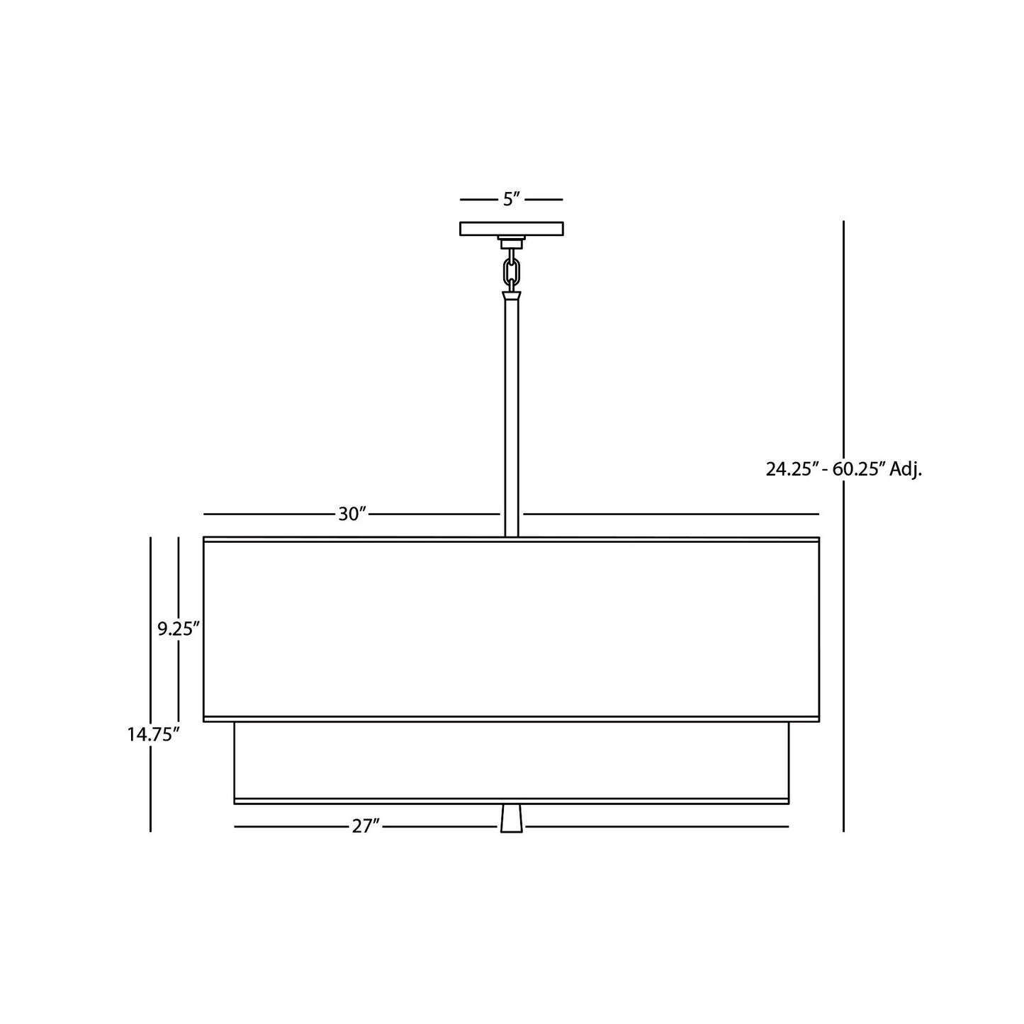 Decker Drum Pendant Light - line drawing.