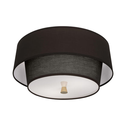 Decker Flush Mount Ceiling Light in Raven Black/Modern Brass.