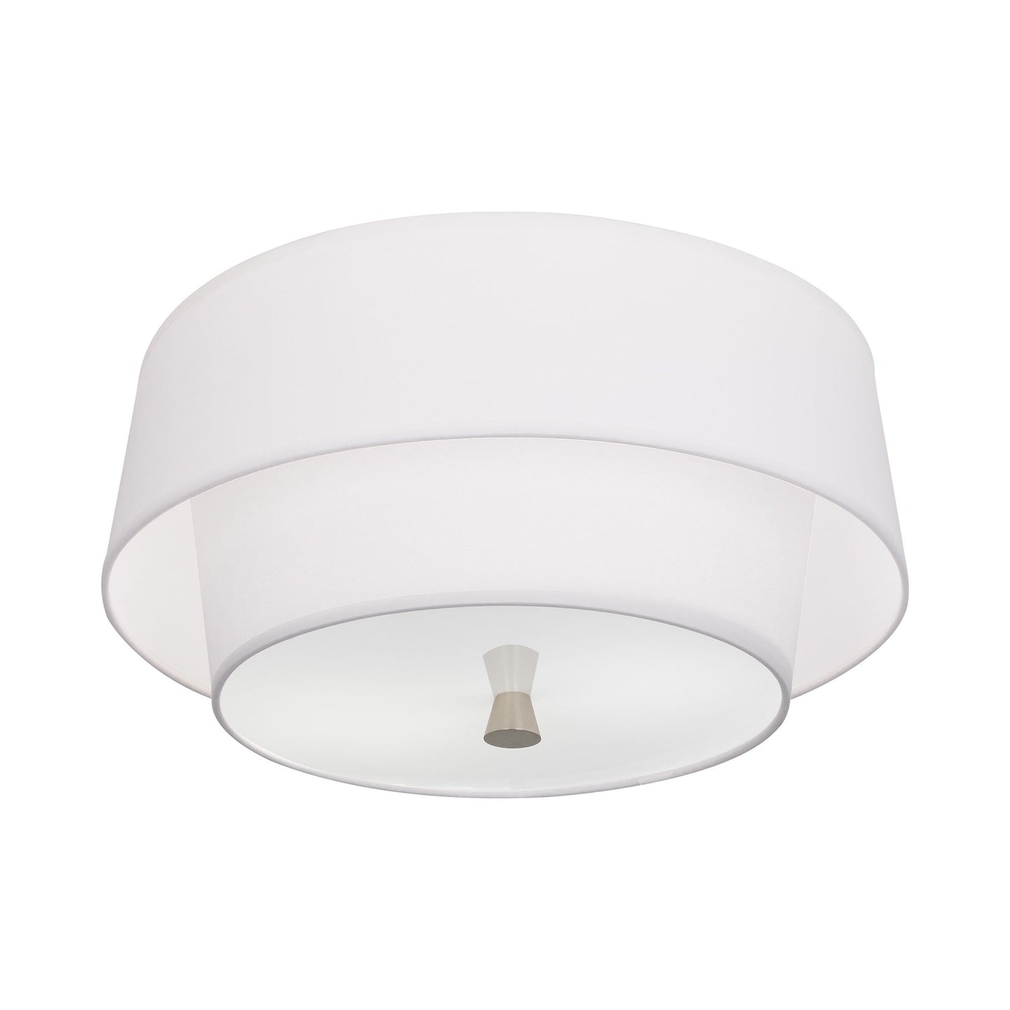 Decker Flush Mount Ceiling Light in Ascot White/Polished Nickel.