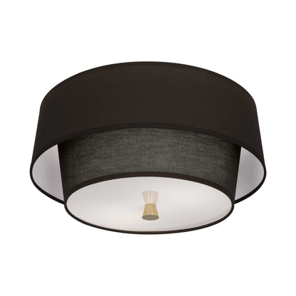 Decker Flush Mount Ceiling Light in Raven Black/Polished Nickel.