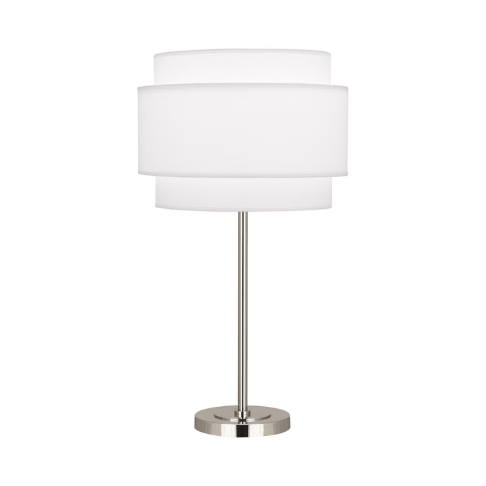 Decker Table Lamp in Polished Nickel/Ascot White.