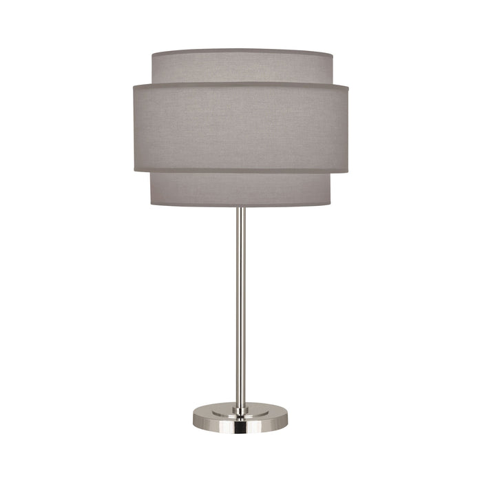 Decker Table Lamp in Polished Nickel/Smoke Gray.