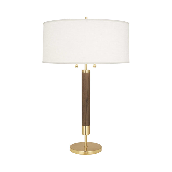 Dexter Table Lamp in Modern Brass/Walnut.