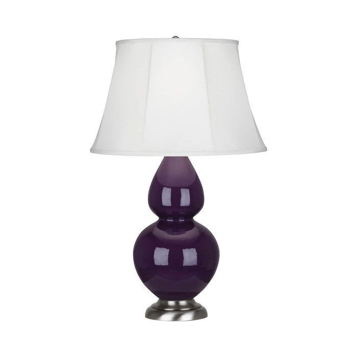 Double Gourd Large Accent Table Lamp in Amethyst/Silk Stretch/Antique Silver.