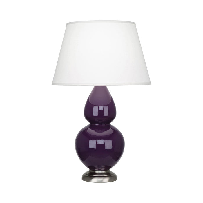 Double Gourd Large Accent Table Lamp in Amethyst/Fabric Hardback/Antique Silver.