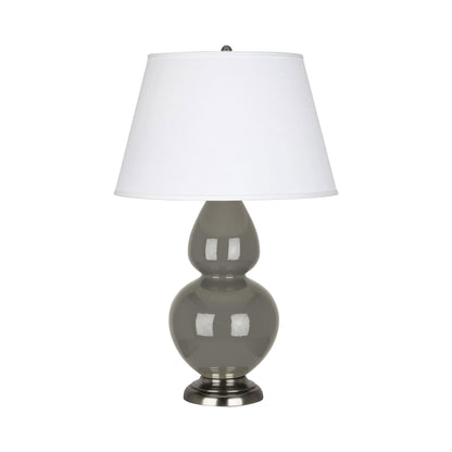 Double Gourd Large Accent Table Lamp in Ash/Fabric Hardback/Antique Silver.