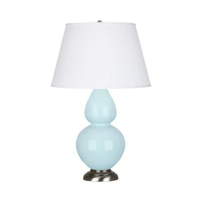 Double Gourd Large Accent Table Lamp in Baby Blue/Fabric Hardback/Antique Silver.