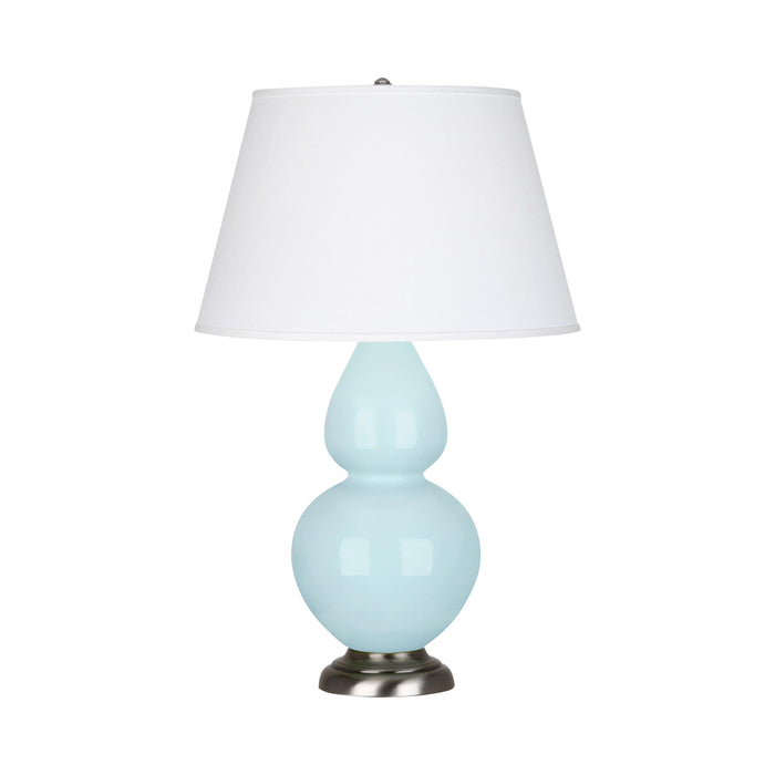Double Gourd Large Accent Table Lamp in Baby Blue/Fabric Hardback/Antique Silver.