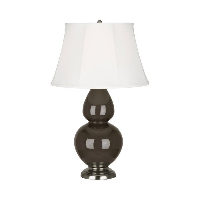 Double Gourd Large Accent Table Lamp in Brown Tea/Silk Stretch/Antique Silver.