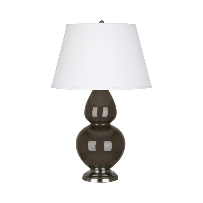 Double Gourd Large Accent Table Lamp in Brown Tea/Fabric Hardback/Antique Silver.