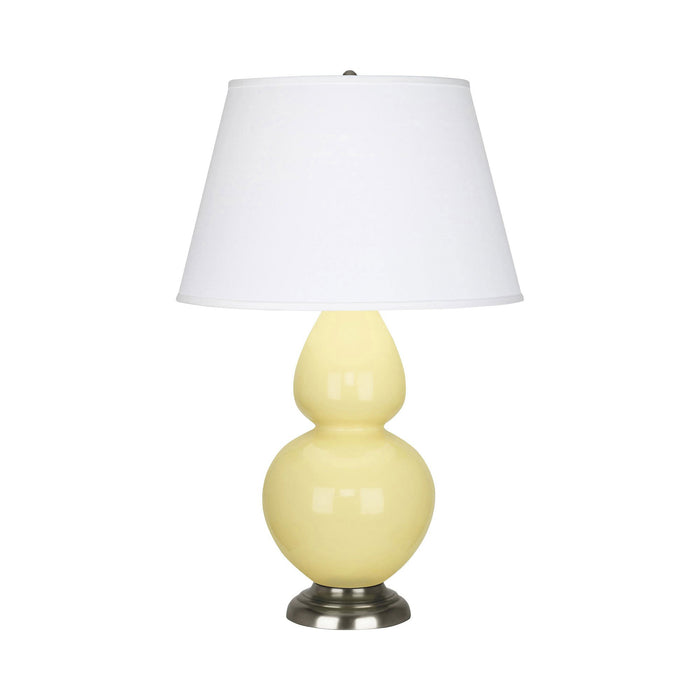 Double Gourd Large Accent Table Lamp in Butter/Fabric Hardback/Antique Silver.
