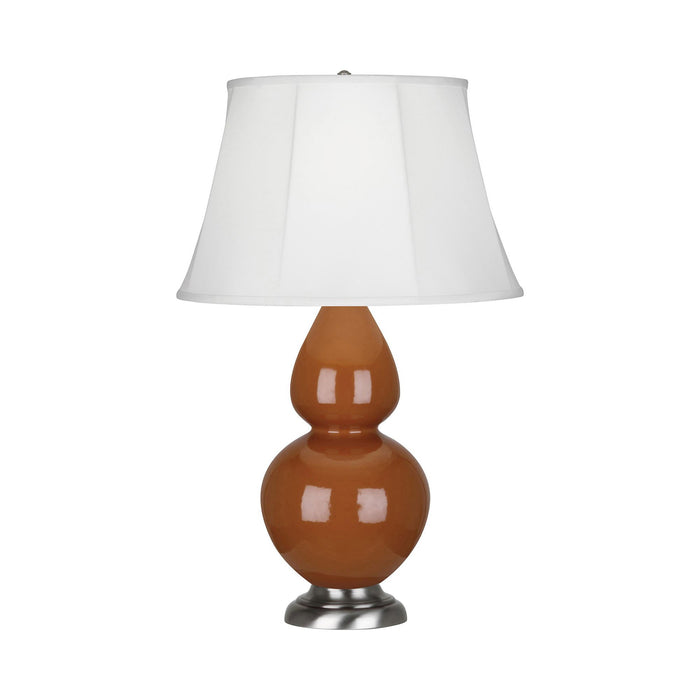 Double Gourd Large Accent Table Lamp in Cinnamon/Silk Stretch/Antique Silver.
