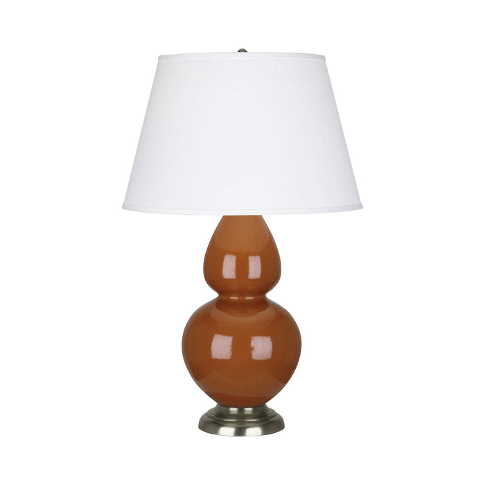 Double Gourd Large Accent Table Lamp in Cinnamon/Fabric Hardback/Antique Silver.