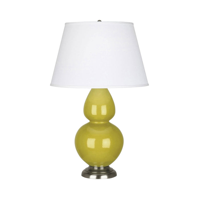 Double Gourd Large Accent Table Lamp in Citron/Fabric Hardback/Antique Silver.