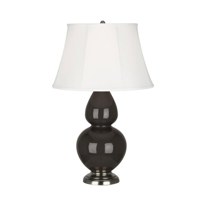Double Gourd Large Accent Table Lamp in Coffee/Silk Stretch/Antique Silver.
