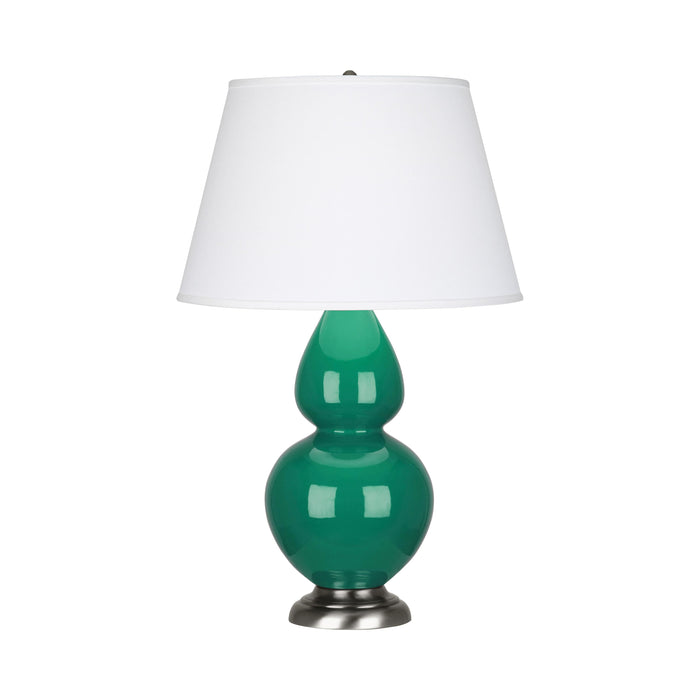 Double Gourd Large Accent Table Lamp in Emerald Green/Fabric Hardback/Antique Silver.