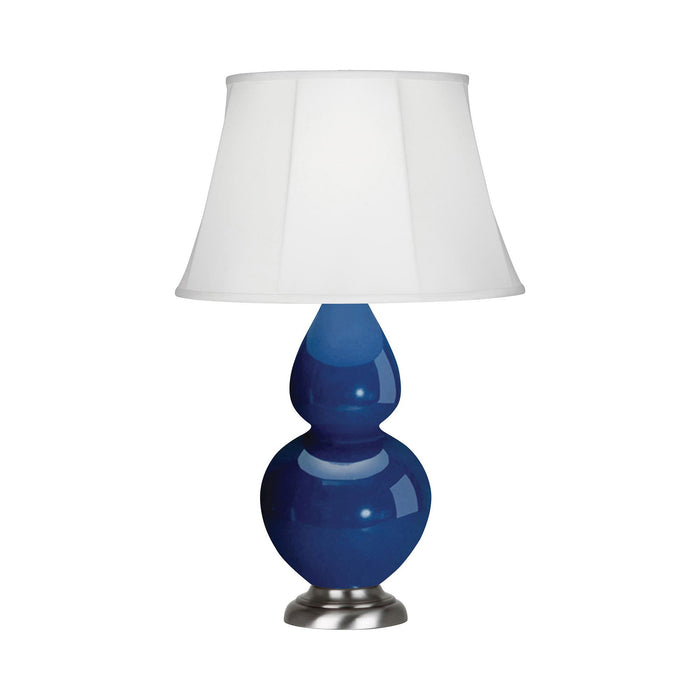 Double Gourd Large Accent Table Lamp in Marine Blue/Silk Stretch/Antique Silver.