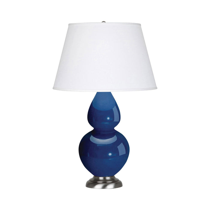 Double Gourd Large Accent Table Lamp in Marine Blue/Fabric Hardback/Antique Silver.