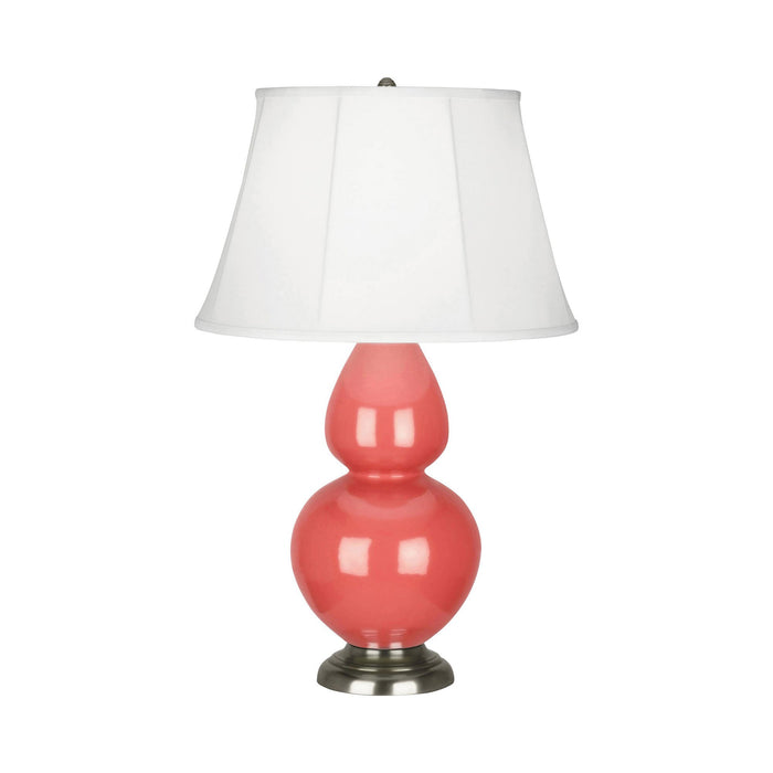 Double Gourd Large Accent Table Lamp in Melon/Silk Stretch/Antique Silver.
