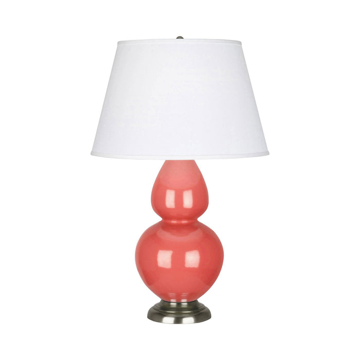 Double Gourd Large Accent Table Lamp in Melon/Fabric Hardback/Antique Silver.