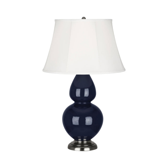 Double Gourd Large Accent Table Lamp in Midnight Blue/Silk Stretch/Antique Silver.