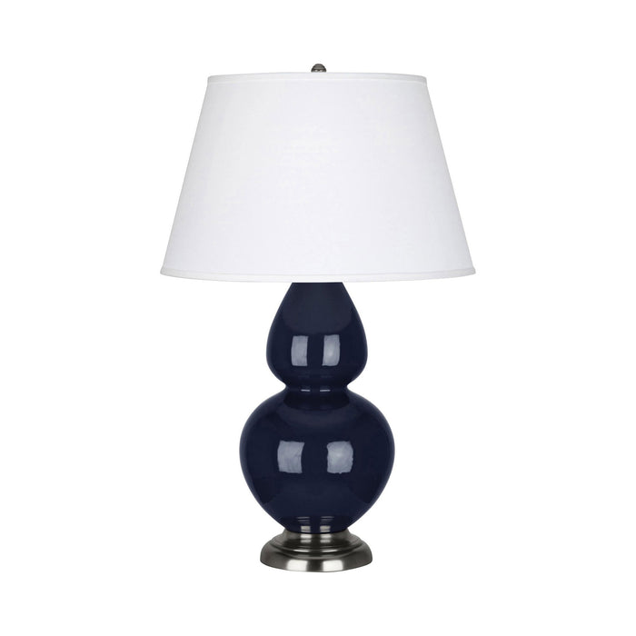 Double Gourd Large Accent Table Lamp in Midnight Blue/Fabric Hardback/Antique Silver.