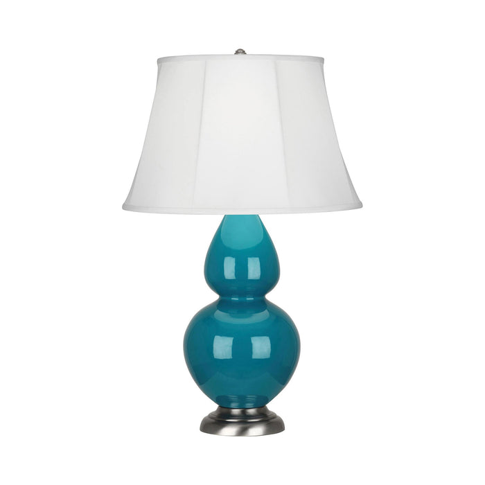 Double Gourd Large Accent Table Lamp in Peacock/Silk Stretch/Antique Silver.