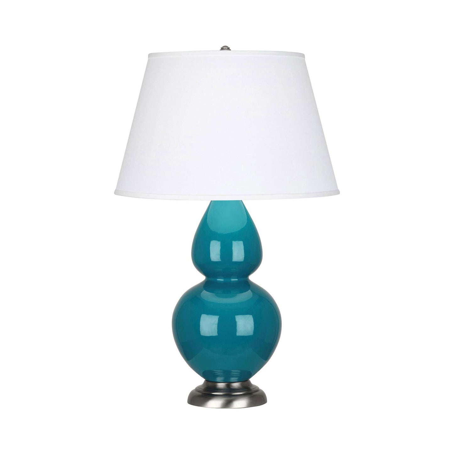 Double Gourd Large Accent Table Lamp in Peacock/Fabric Hardback/Antique Silver.