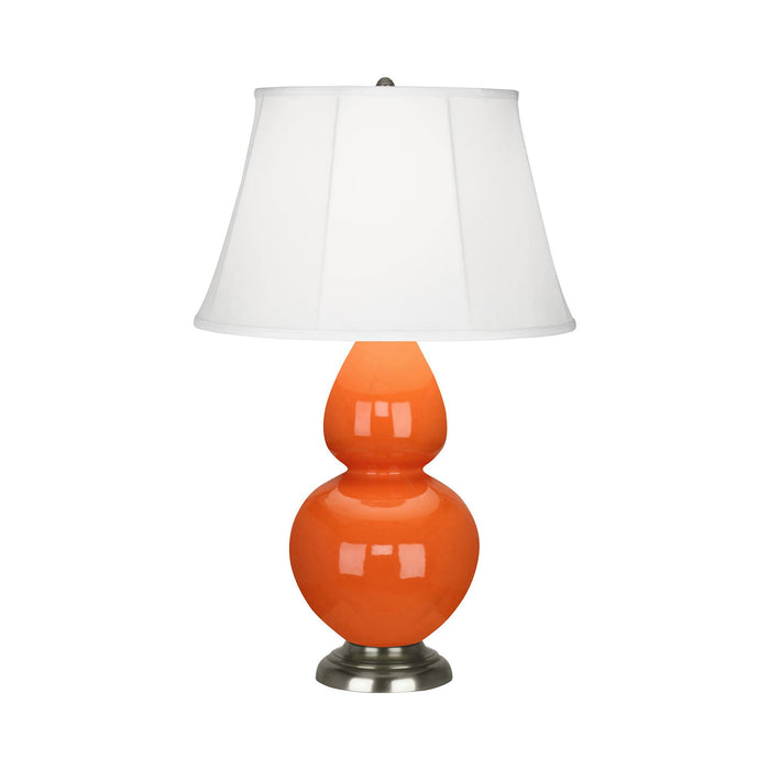 Double Gourd Large Accent Table Lamp in Pumpkin/Silk Stretch/Antique Silver.