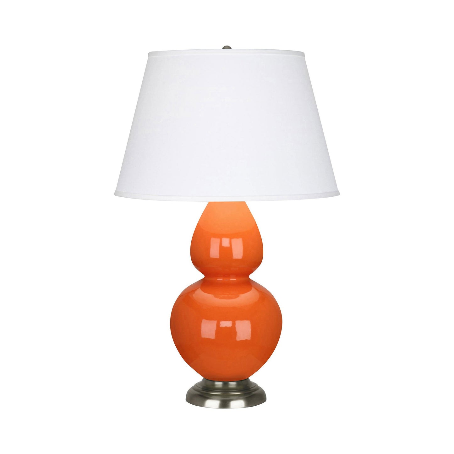 Double Gourd Large Accent Table Lamp in Pumpkin/Fabric Hardback/Antique Silver.