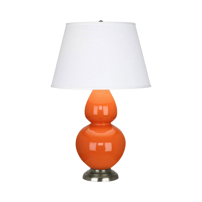 Double Gourd Large Accent Table Lamp in Pumpkin/Fabric Hardback/Antique Silver.