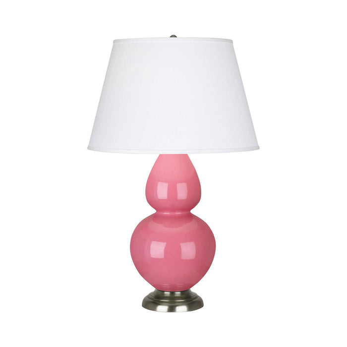 Double Gourd Large Accent Table Lamp in Schiaparelli Pink/Fabric Hardback/Antique Silver.