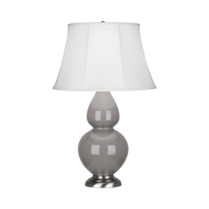 Double Gourd Large Accent Table Lamp in Smoky Taupe/Silk Stretch/Antique Silver.