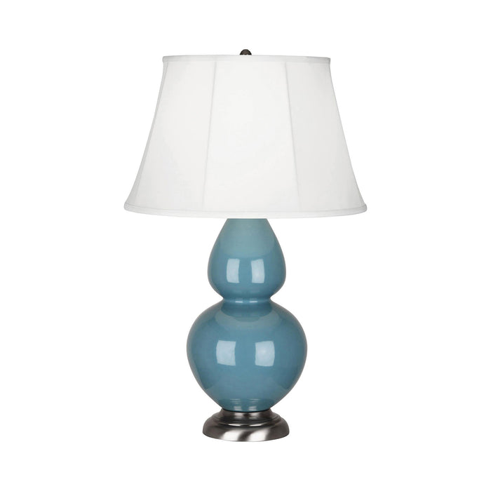 Double Gourd Large Accent Table Lamp in Steel Blue/Silk Stretch/Antique Silver.