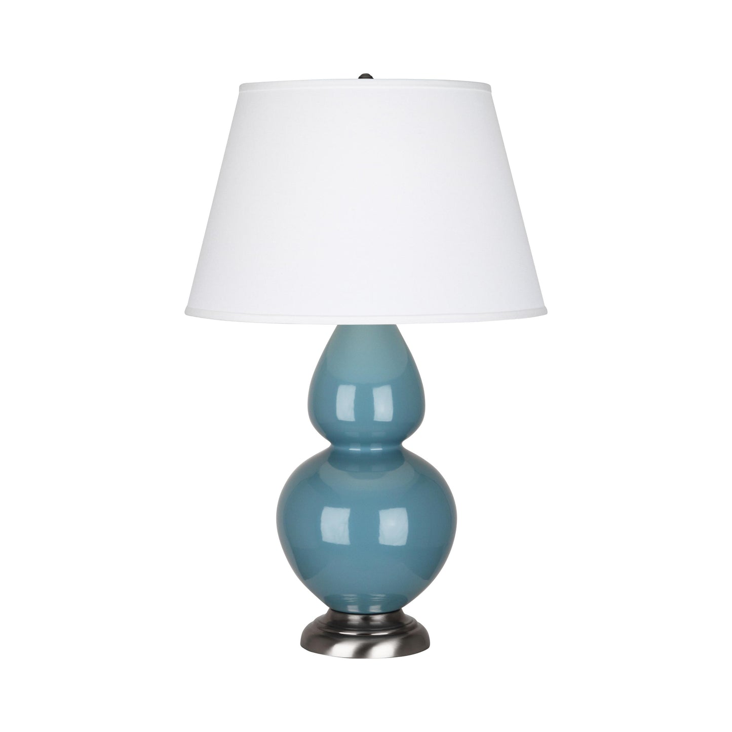 Double Gourd Large Accent Table Lamp in Steel Blue/Fabric Hardback/Antique Silver.