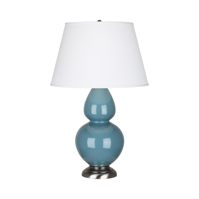 Double Gourd Large Accent Table Lamp in Steel Blue/Fabric Hardback/Antique Silver.