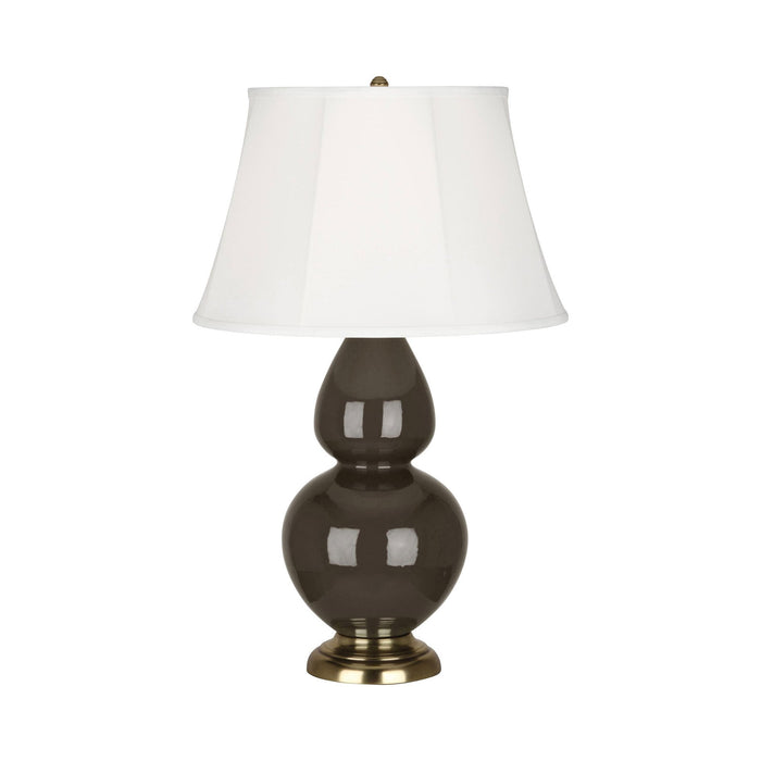 Double Gourd Large Accent Table Lamp in Brown Tea/Silk Stretch/Brass.