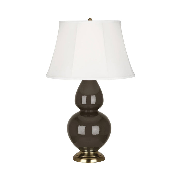 Double Gourd Large Accent Table Lamp with Brass Base in Brown Tea/Silk Stretch.