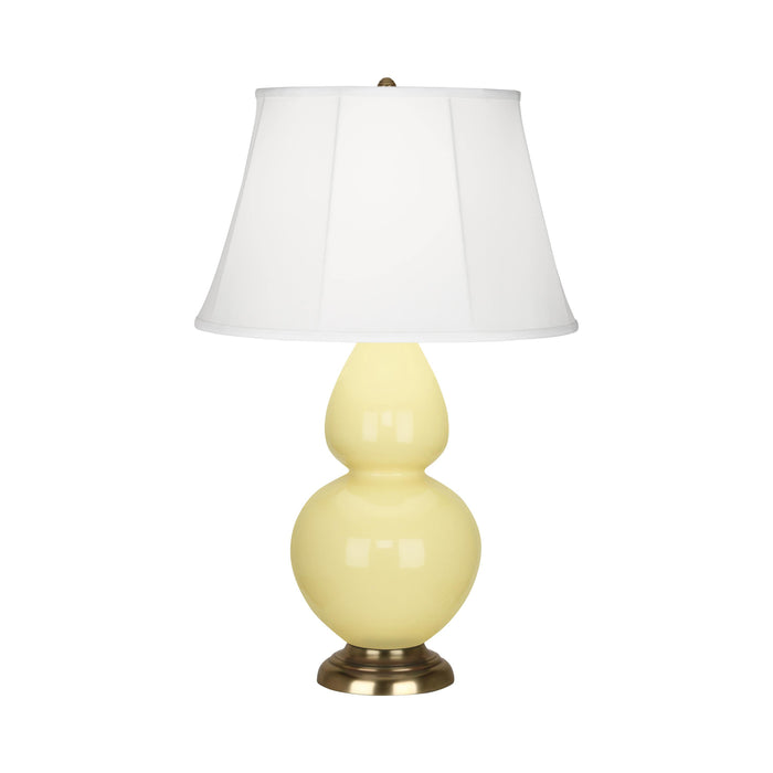 Double Gourd Large Accent Table Lamp with Brass Base in Butter/Silk Stretch.