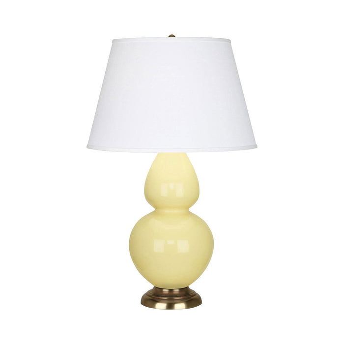 Double Gourd Large Accent Table Lamp in Butter/Fabric Hardback/Brass.
